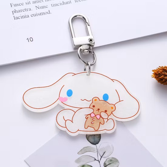 Custom Cartoon Cute Kawaii Plastic Holographic Epoxy Glitter Acrylic Keychain